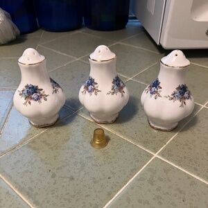 Royal Albert Moonlight Rose 3 Salt &  Pepper Shakers 3-1/4" England